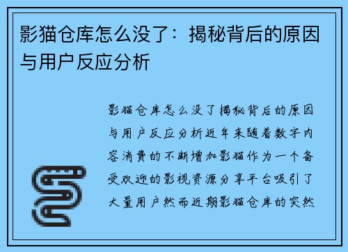 影猫仓库怎么没了：揭秘背后的原因与用户反应分析